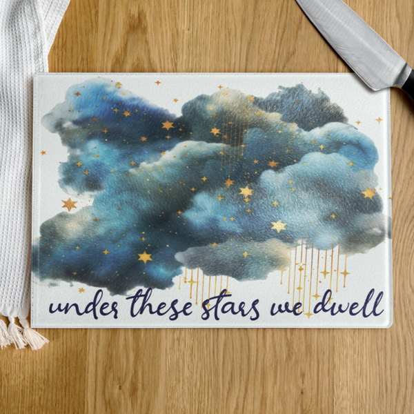 Under These Stars We Dwell Glass Challah Board for Sukkah