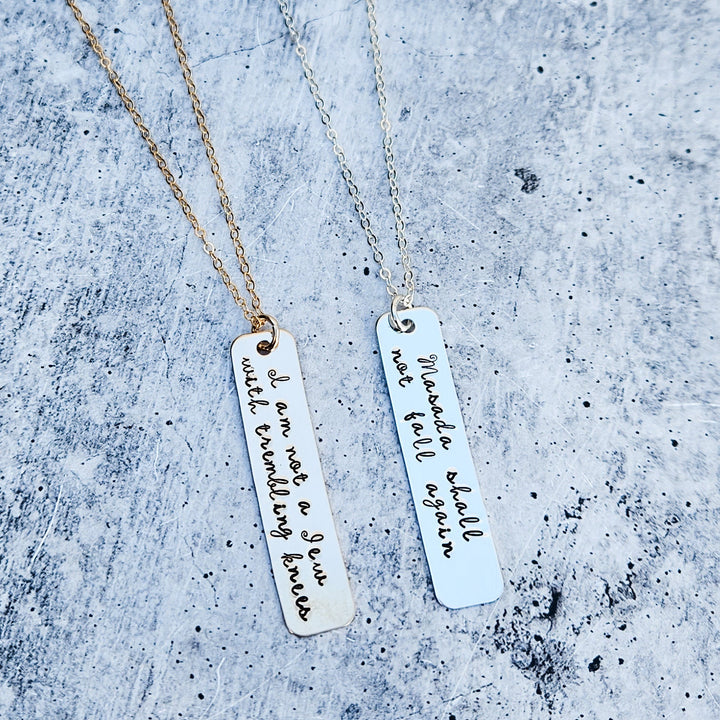 Masada Shall Not Fall Again Bar Necklace | Jewish Pride Gift for Her Salt and Sparkle