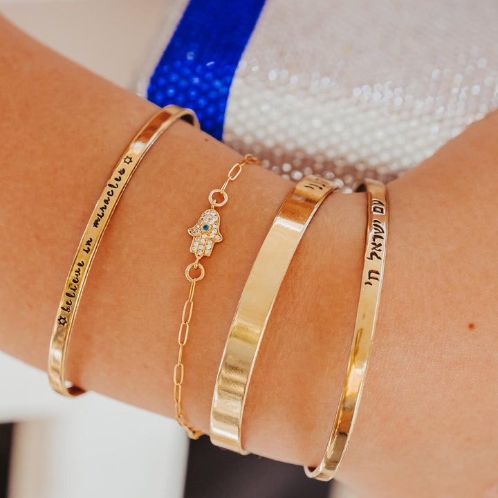 Dainty Gold or Silver Crystal Hamsa Evil Eye Bracelet